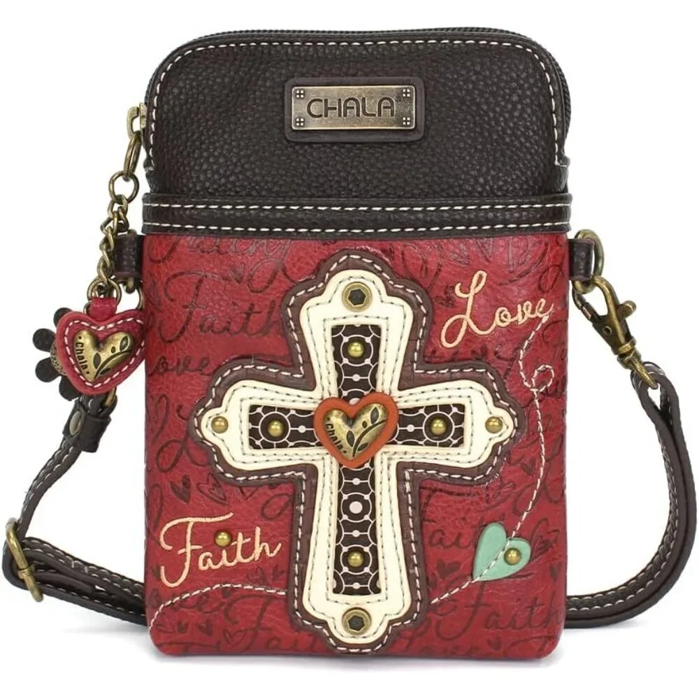 Vegan Leather Crossbody Cell Phone Bag with Adjustable Strap for Women